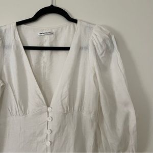 Reformation - Puff sleeve white linen dress